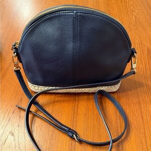 Talbots Navy Pebbled Leather Crossbody with Jute Trim